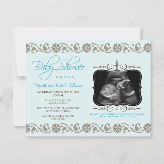 Invitación preciosa de Baby Shower del Sonogram (Anverso)
