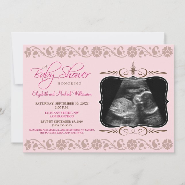 Invitación preciosa de Baby Shower del Sonogram (Anverso)
