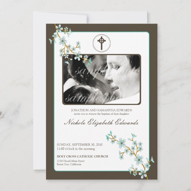 Invitación preciosa del bautismo de la flor de (Anverso)