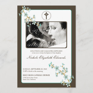 Invitación preciosa del bautismo de la flor de