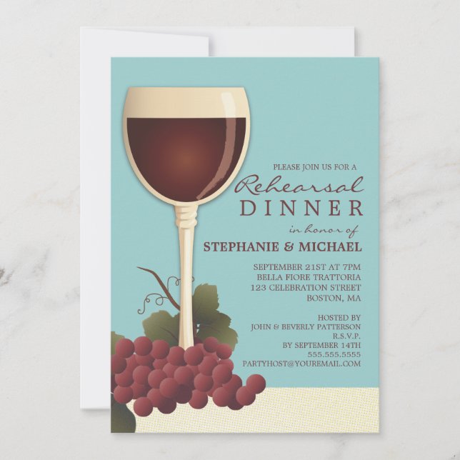 Invitación preciosa del vino y de la cena del (Anverso)