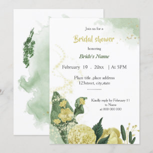 Invitación preciosa ducha de novia con flores amarillas verde