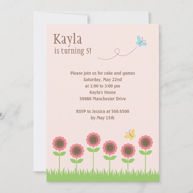 Invitación Preciosa fiesta de cumpleaños en flor (Anverso)