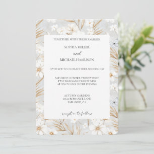 Invitación Preciosa Flores Blancas Mariposas Azules Boda