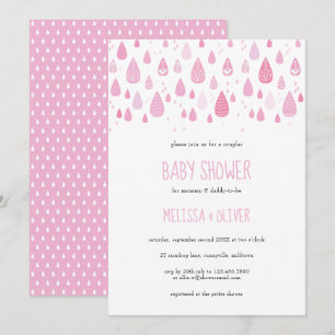 Invitación Preciosa lluvia de gotas rosadas para baby shower 