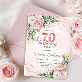 Invitación Preciosa Luz Rosa Floral Bohemio Cumpleaños 70