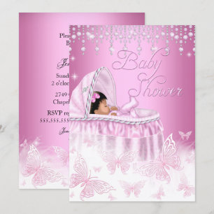 Invitación Preciosa Mariposa de Destellos Rosa Fiesta de Bebé