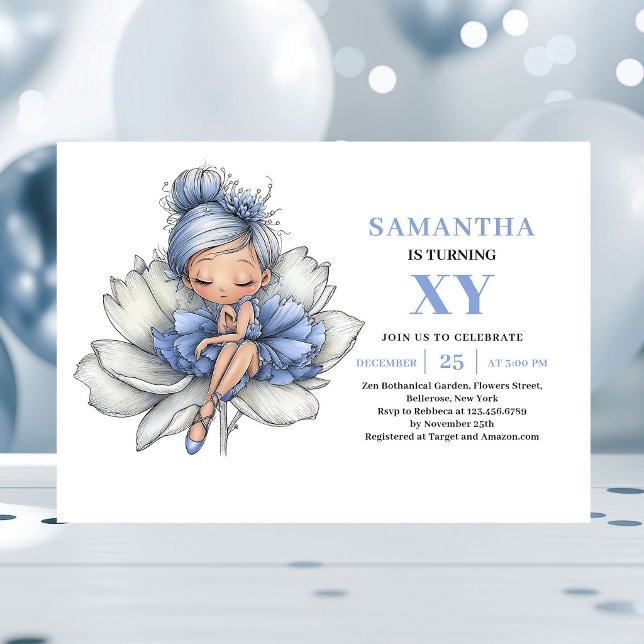 Invitación Preciosa Niña Hada Azul 5to Cumpleaños Pastel (Precious Blue Fairy Girl 5th Birthday Pastel invitation)