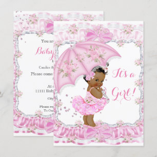 Invitación Preciosa niña para ducha Floral Rosa Étnico