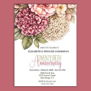 Invitación Preciosa Rosa de Hortensia 25 Aniversario