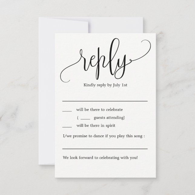 Invitación Preciosa RSVP de Boda con Caligrafía sin Menú (Anverso)