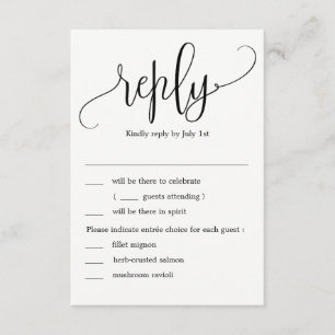 Invitación Preciosa RSVP de boda con caligrafía y opciones de