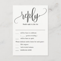 Preciosa RSVP de boda con caligrafía y opciones de