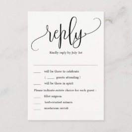 Invitación Preciosa RSVP de boda con caligrafía y opciones de