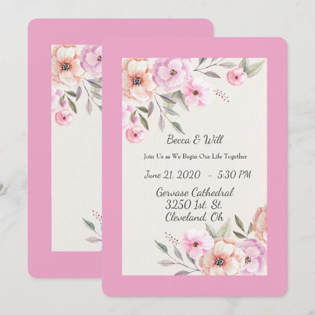 Invitación Preciosas Pétalos Pastel (Anverso / Reverso)