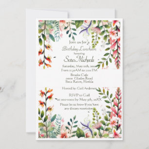 Invitación Precioso almuerzo de cumpleaños botánico rosa