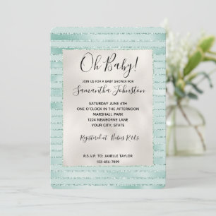 Invitación Precioso Aqua Menta Glitzy Brillo Rayas