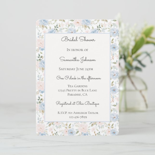 Invitación Precioso Arco en Flores de Azul Rubor Despedida de (Anverso de pie)