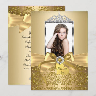 Invitación Precioso Arco y Tiara de Oro Quinceañera