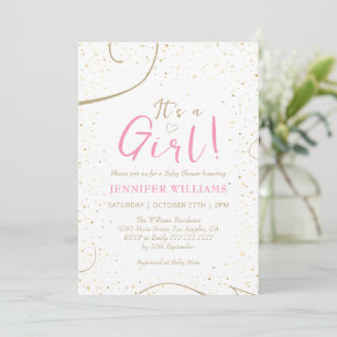 Invitación Precioso Baby Shower Rosa Dorado Niña
