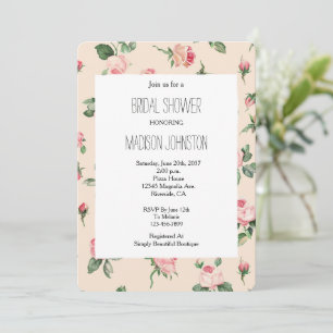 Invitación Precioso Baño Floral de Rosas Rosadas para Novia