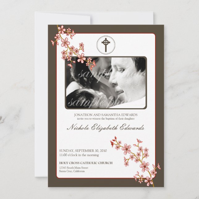 Invitación Precioso bautismo de cerezo rojo (Anverso)