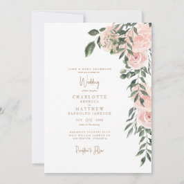 Invitación Precioso Blush Floral Oro Texto Blanco Boda 