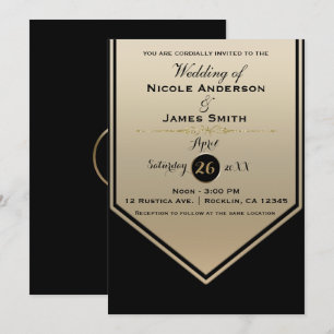 Invitación Precioso Brillo Negro y Dorado Elegante Boda