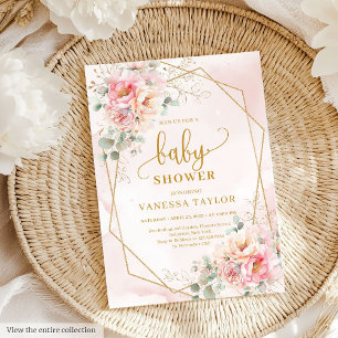Invitación Precioso chica de ducha de bebé color rosa pastel 