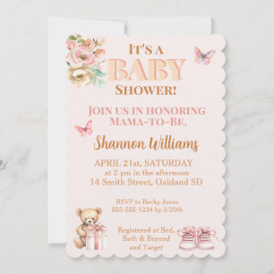 Invitación Precioso Chica Teddy Bear Baby Shower