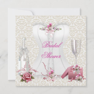 Invitación Precioso corsé floral blanco y rosa para ducha de 