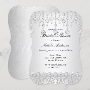 Invitación Precioso cristal Bridal Shower Gris Plateado Blanc