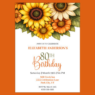 Invitación Precioso cumpleaños 80 del girasol