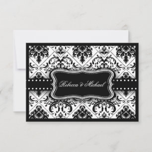 Invitación Precioso Damasco blanco y negro
