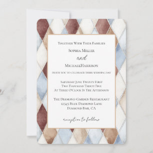 Invitación Precioso Diamantes Bodas Azul Crema Bronceado Marr