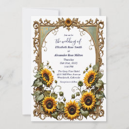 Invitación Precioso girasol amarillo con boda de marco de art