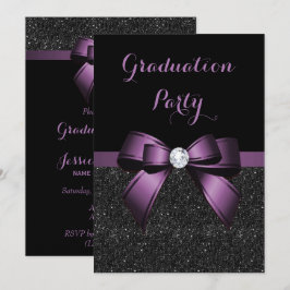 Invitación Precioso lazo de violeta con gemas y brillos para 