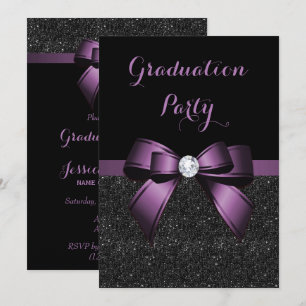 Invitación Precioso lazo de violeta con gemas y brillos para