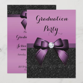 Invitación Precioso lazo de violeta y brillos Graduación