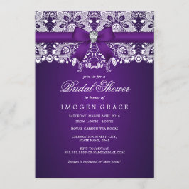 Invitación Precioso lazo púrpura y arco de diamantes para duc