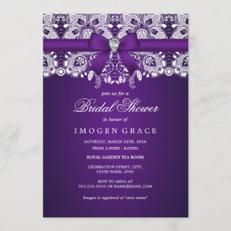 Invitación Precioso lazo púrpura y arco de diamantes para duc