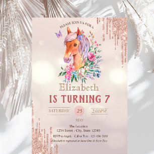 Invitación Precioso pony Brillo Cumpleaños Bokeh