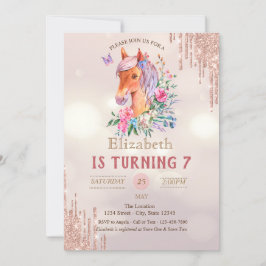 Invitación Precioso pony Brillo Cumpleaños Bokeh