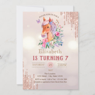 Invitación Precioso pony Brillo Cumpleaños Bokeh