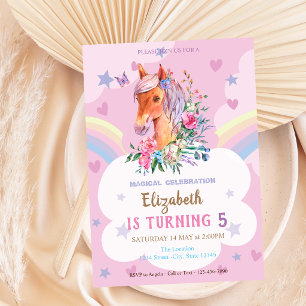 Invitación Precioso pony cumpleaños corazones estrellas arcoí