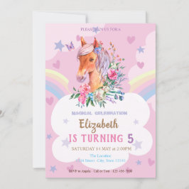 Invitación Precioso pony cumpleaños corazones estrellas arcoí