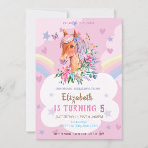 Invitación Precioso pony cumpleaños corazones estrellas arcoí
