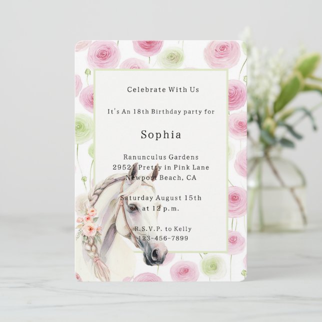 Invitación Precioso Ranunculus de Menta Rosa Claro Cumpleaños (Anverso de pie)
