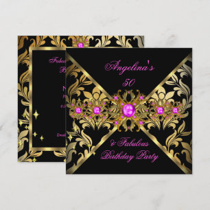 Invitación Precioso rosa caliente dorado negro damasco
