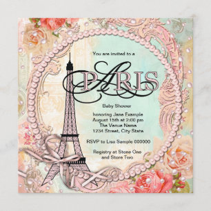 Invitación Precioso Shower de Bebé Perlas Rosadas París